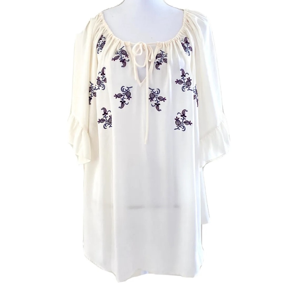 Lane Bryant Size 18/20 Semi Sheer Peasant Top Floral Embroidery